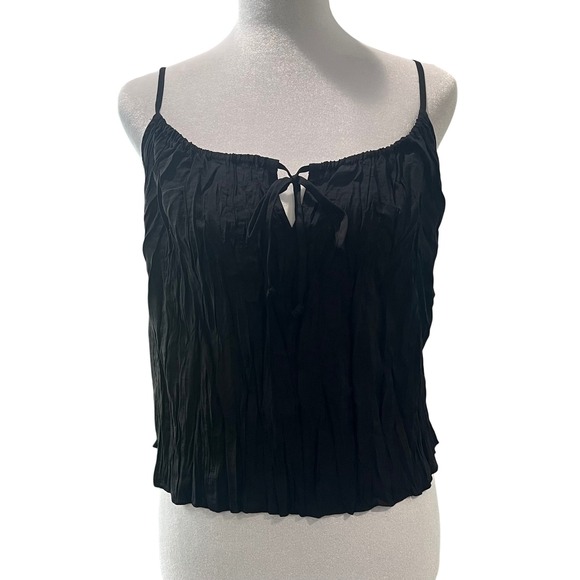 J.Crew Tops - J.Crew Crinkled Tank Top Women XS Black Tie-Front Camisole Minimalist Whimsigoth